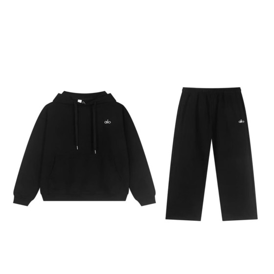 ALO Black Hooded Straight-Leg Suit